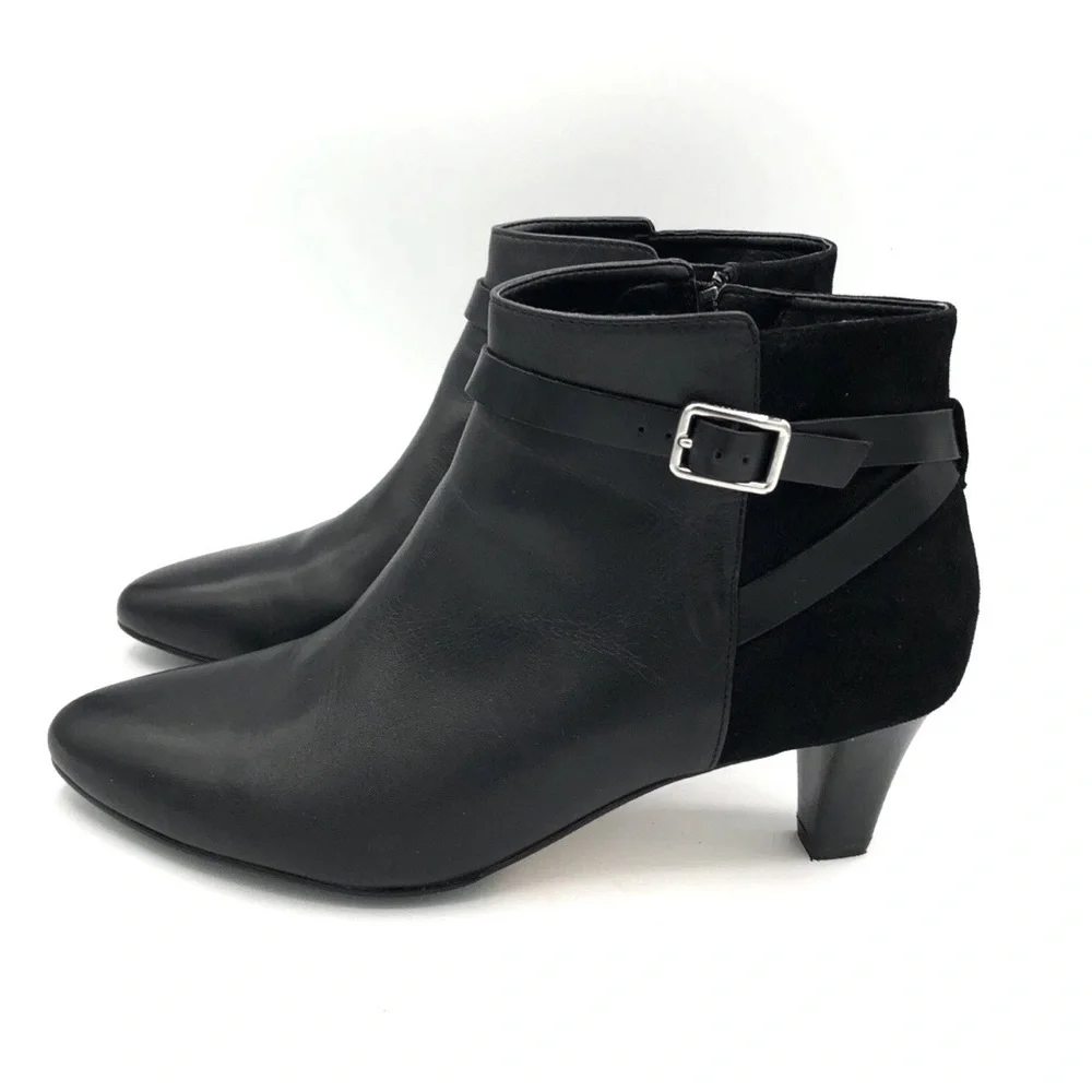 Cole Haan Black Ankle Boots with Silver Tone Buckle Sz 6-1/2